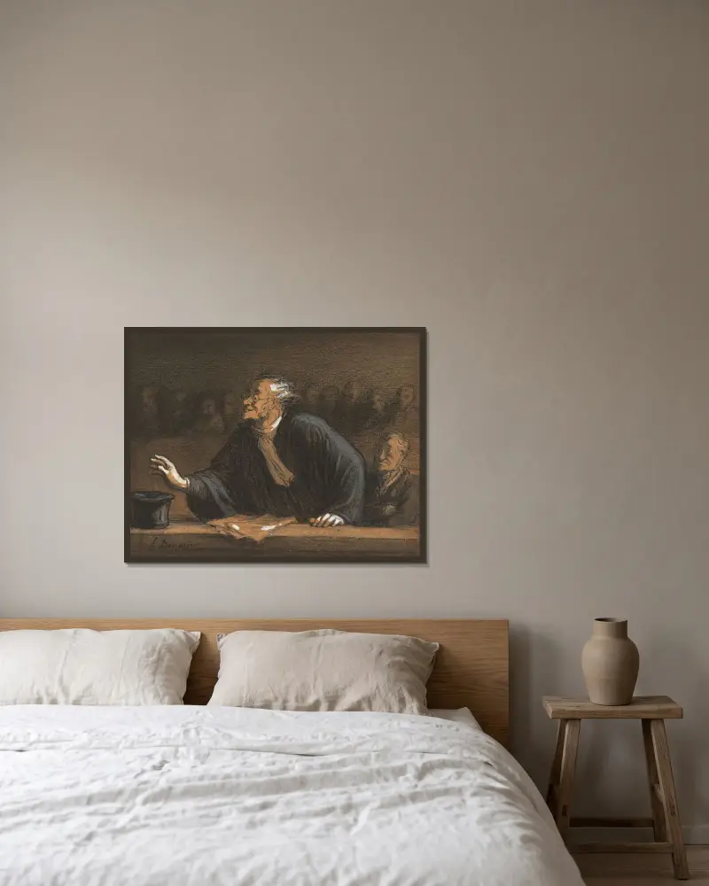 Un défenseur habile av Honoré Daumier inramad på en vägg