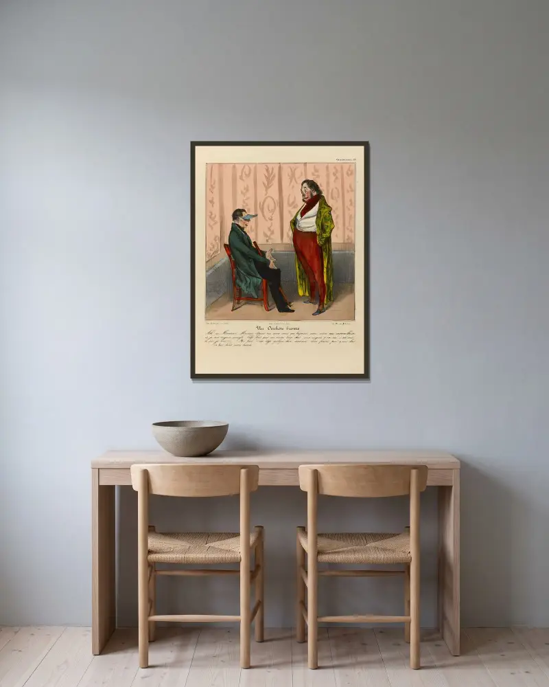 En legitimerad ögonläkare av Honoré Daumier inramad på en vägg