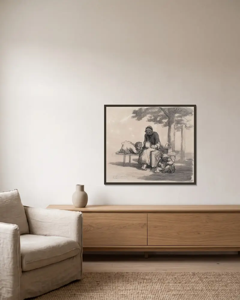 En mormor av Honoré Daumier inramad på en vägg