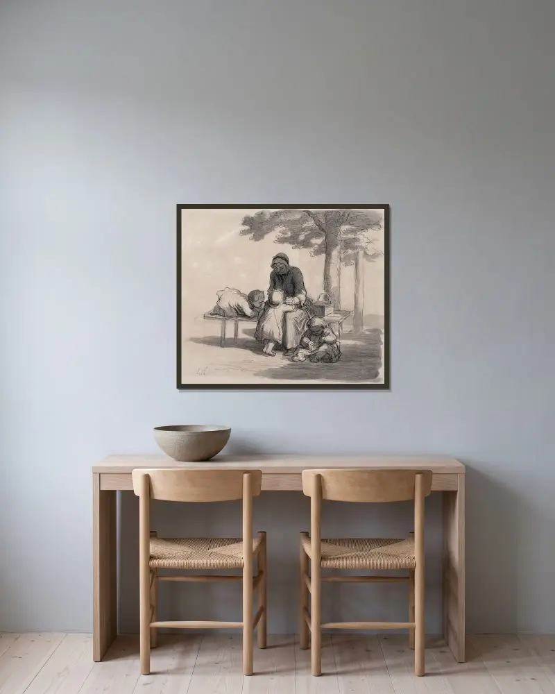 En mormor av Honoré Daumier inramad på en vägg