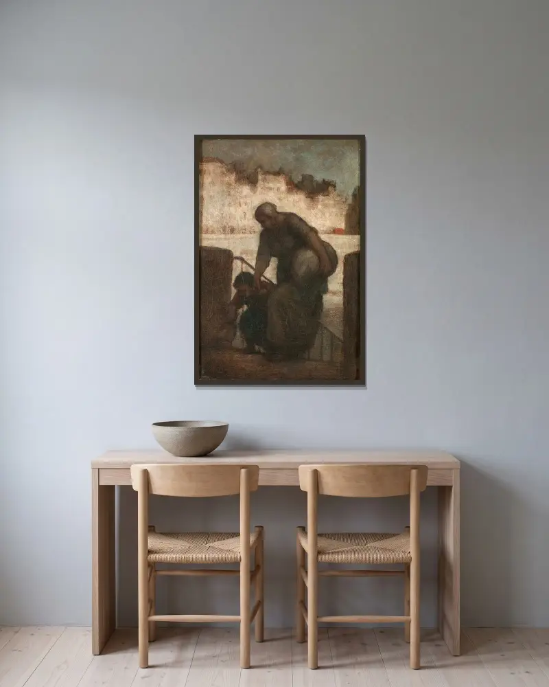 Tvätterska på Quai d'Anjou av Honoré Daumier inramad på en vägg