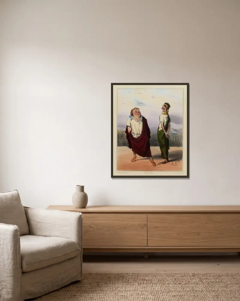 Une rencontre de joyeux augures av Honoré Daumier inramad på en vägg