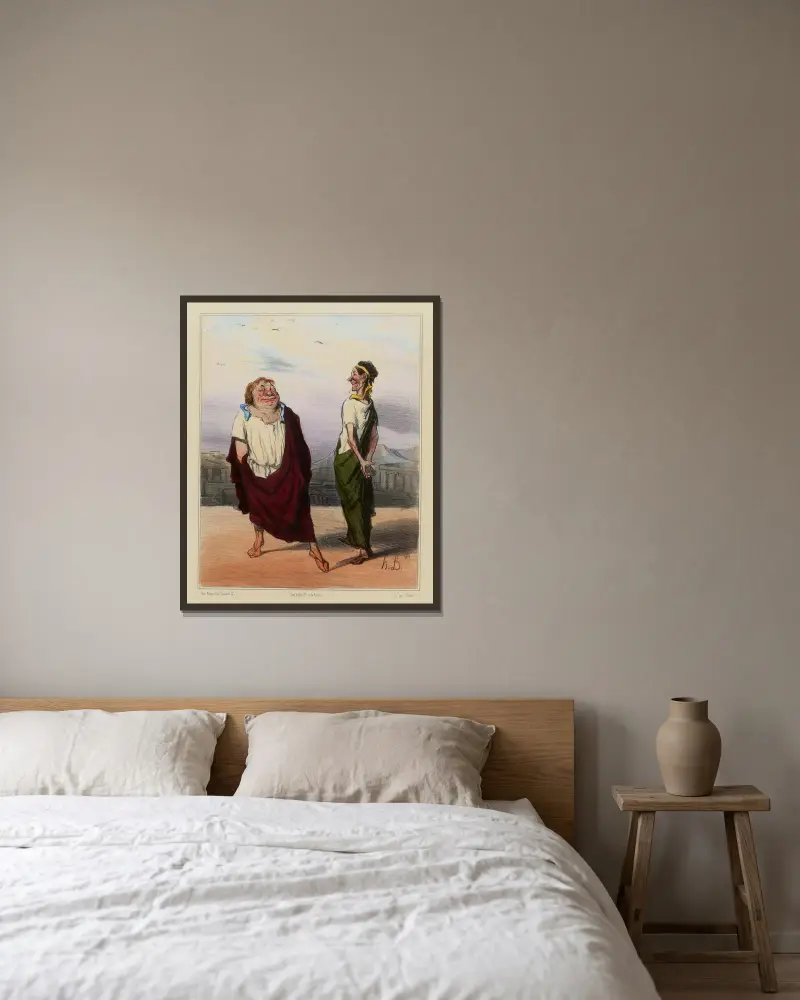 Une rencontre de joyeux augures av Honoré Daumier inramad på en vägg