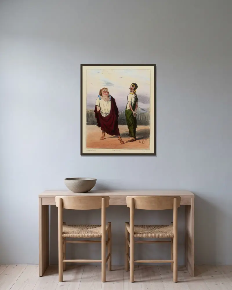 Une rencontre de joyeux augures av Honoré Daumier inramad på en vägg