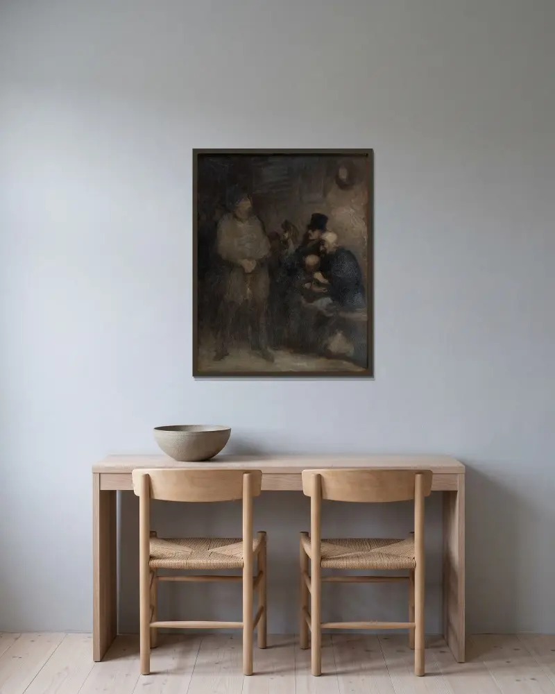 Ett väntrum av Honoré Daumier inramad på en vägg