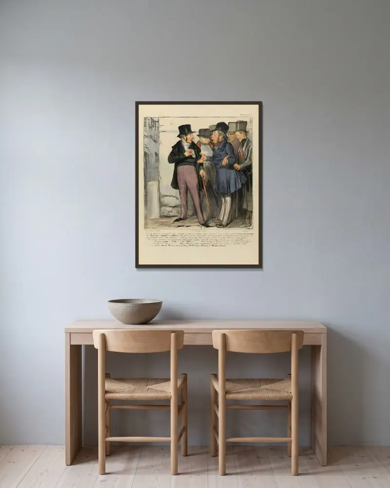 Vous êtes banquier monsieur – Oui, monsieur, je fais une banque et une fameuse av Honoré Daumier inramad på en vägg
