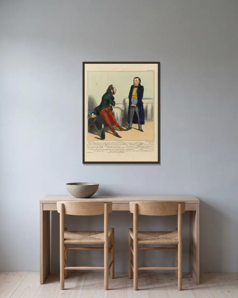 Vous ne rougissez pas, vous, un propriétaire, de demander de l’argent à un pauvre diable de locataire av Honoré Daumier inramad på en vägg