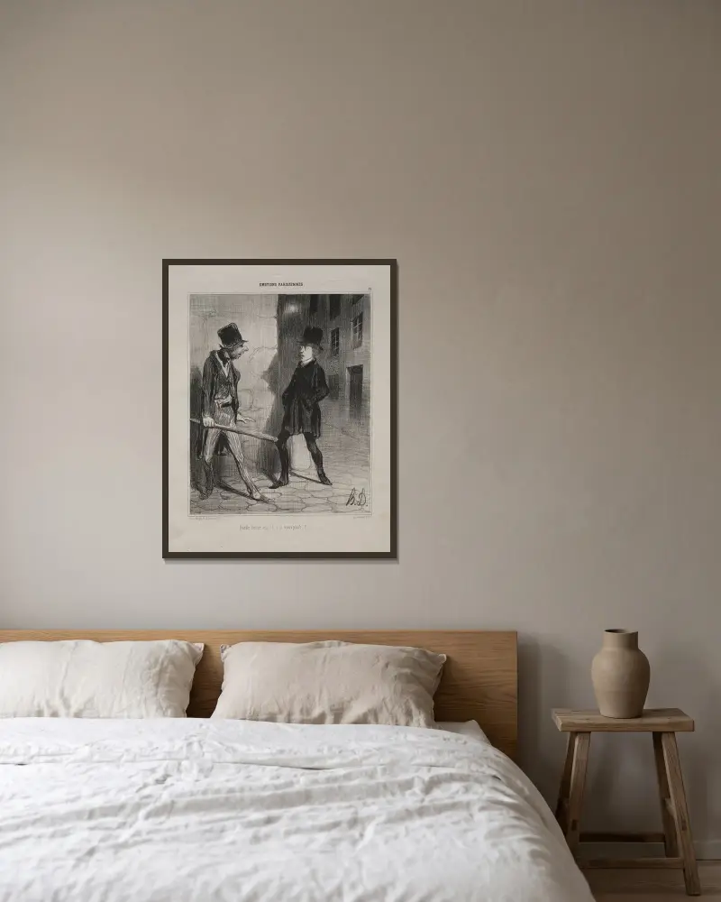 Vad är klockan, tack? av Honoré Daumier inramad på en vägg