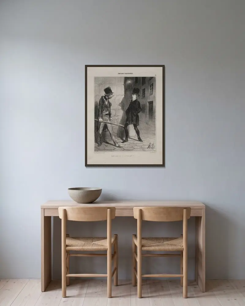 Vad är klockan, tack? av Honoré Daumier inramad på en vägg