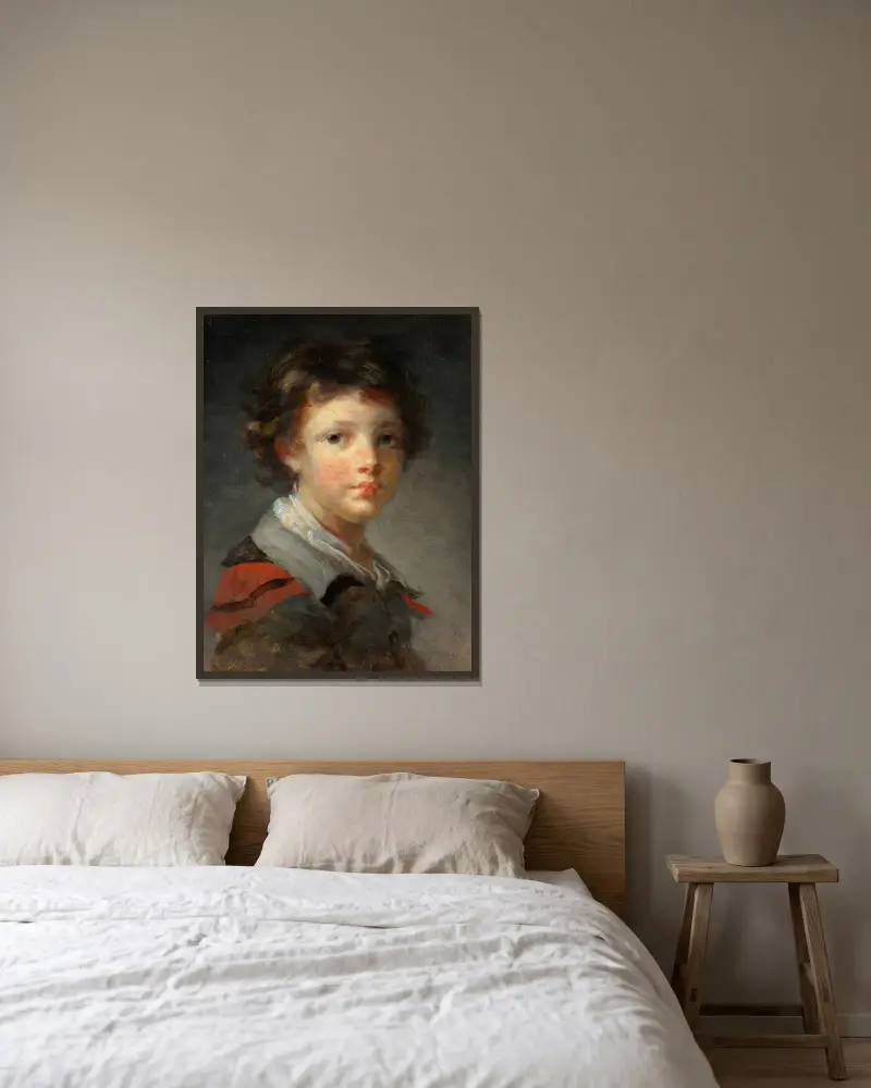 A Boy in a Red-lined Cloak av Jean-Honoré Fragonard inramad på en vägg