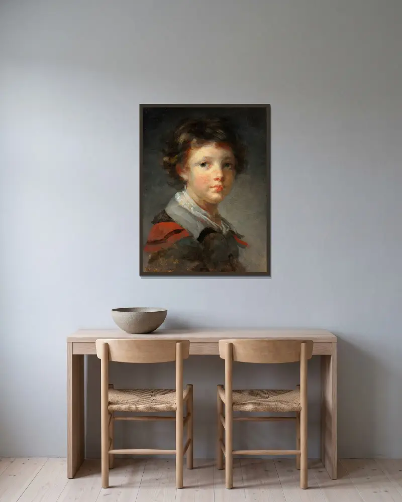 A Boy in a Red-lined Cloak av Jean-Honoré Fragonard inramad på en vägg