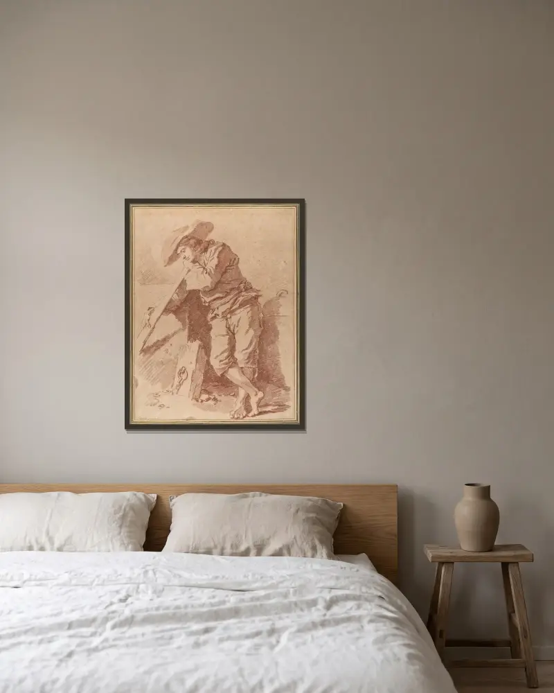 A Fisherman Leaning on an Oar av Jean-Honoré Fragonard inramad på en vägg
