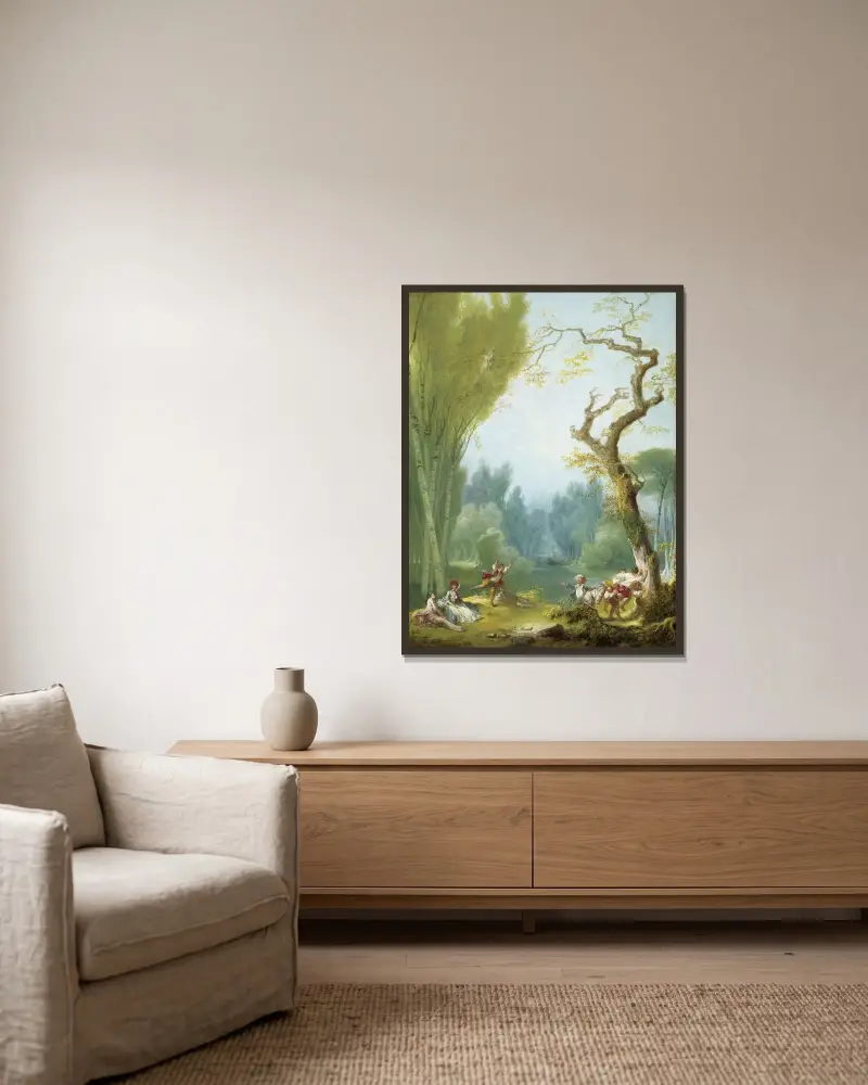 A Game of Horse and Rider av Jean-Honoré Fragonard inramad på en vägg
