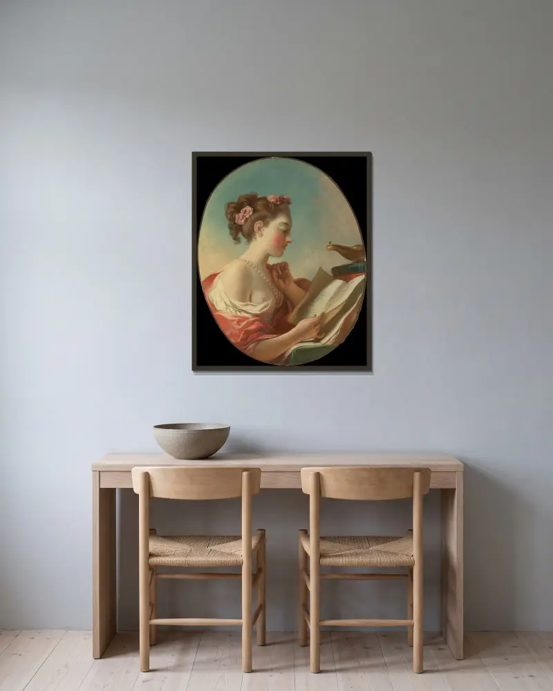 Allegori över vaksamheten av Jean-Honoré Fragonard inramad på en vägg