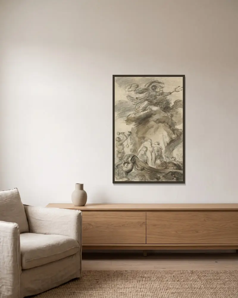 Angelica, dem Ork ausgesetzt von Jean-Honoré Fragonard gerahmt an einer Wand