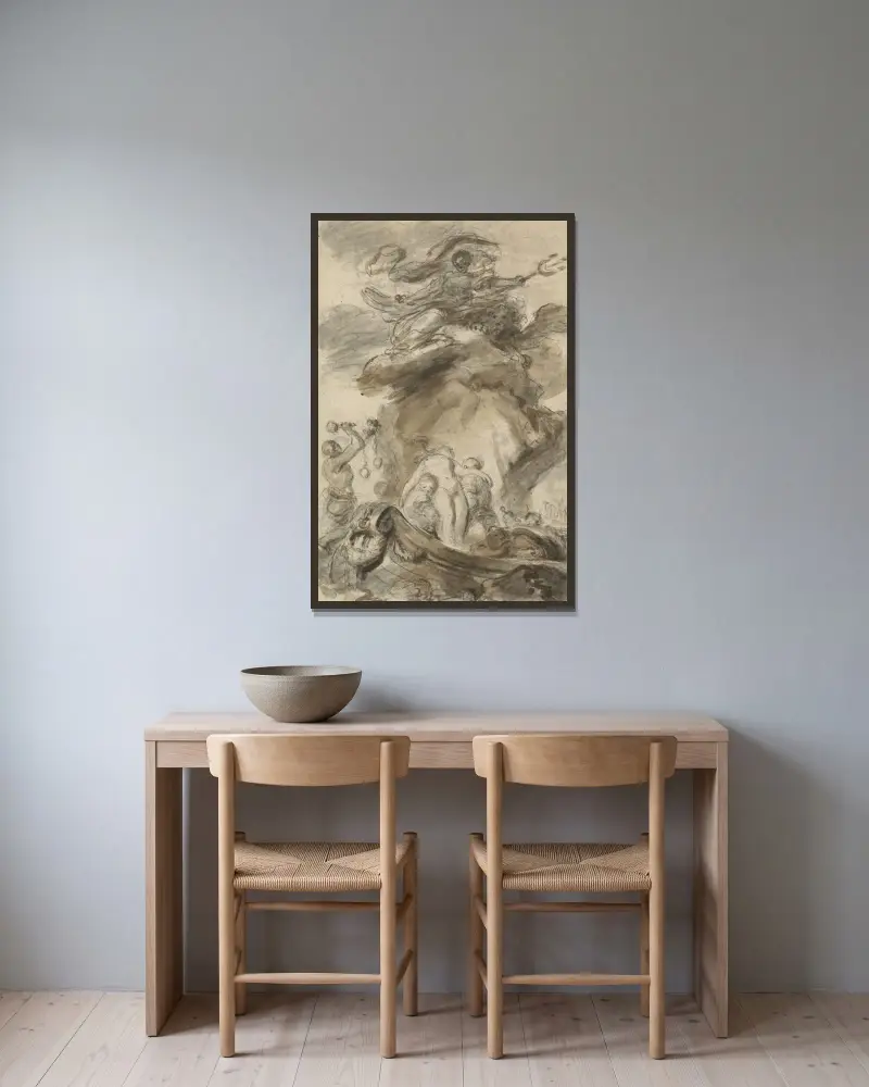 Angelica, dem Ork ausgesetzt von Jean-Honoré Fragonard gerahmt an einer Wand