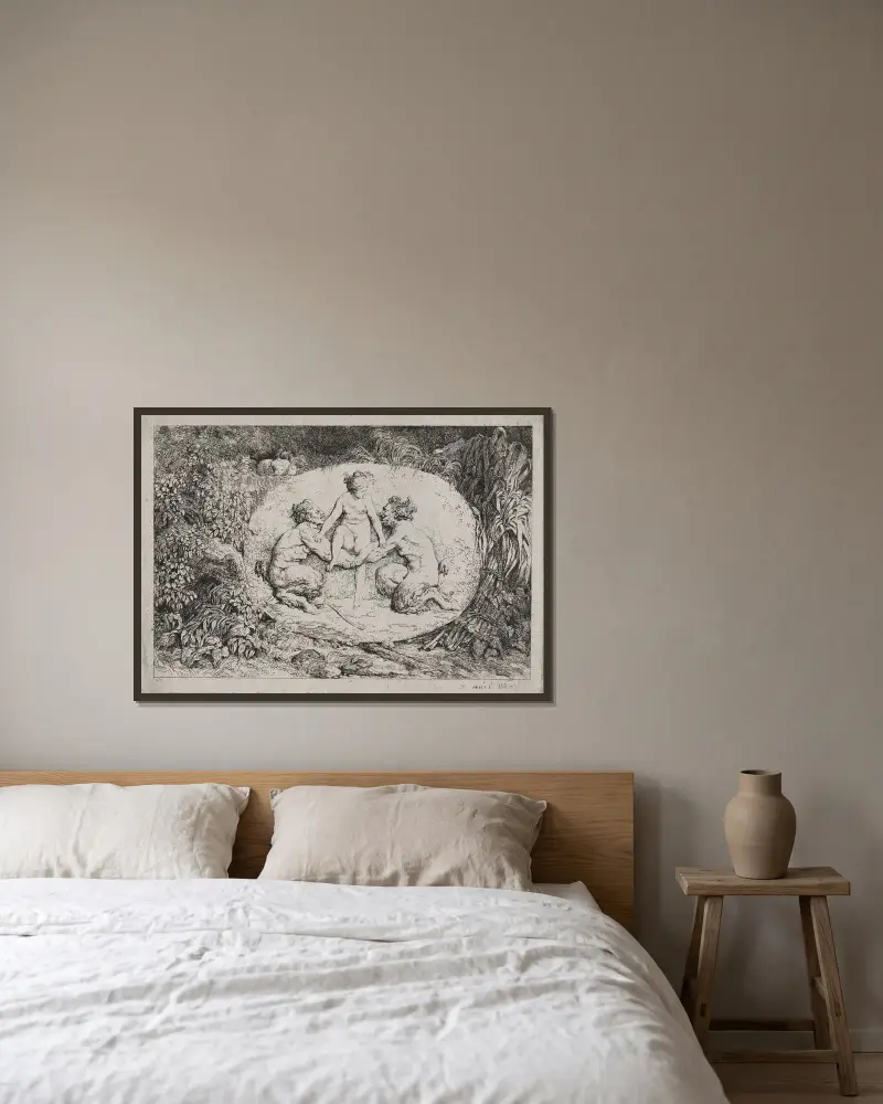 Baccharanalen von Jean-Honoré Fragonard gerahmt an einer Wand