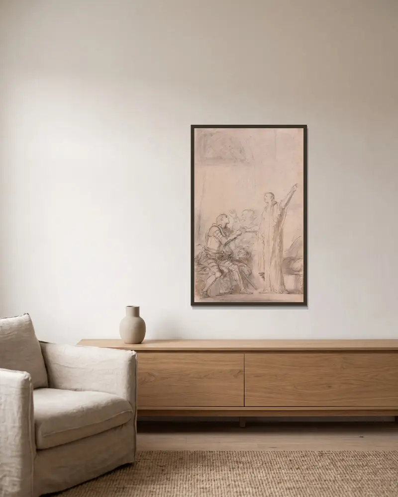 Bradamante remet l’anneau magique à Mélisse av Jean-Honoré Fragonard inramad på en vägg