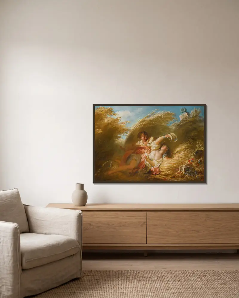 In den Weizenfeldern von Jean-Honoré Fragonard gerahmt an einer Wand