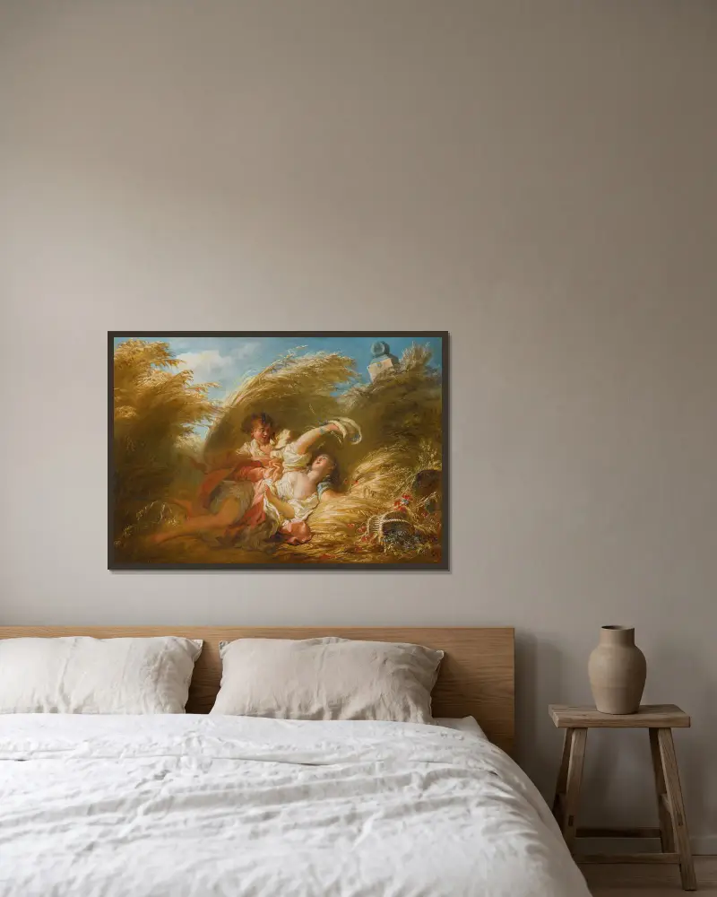 In den Weizenfeldern von Jean-Honoré Fragonard gerahmt an einer Wand