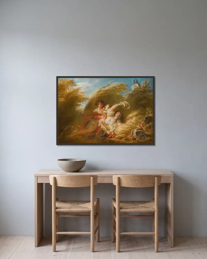 In den Weizenfeldern von Jean-Honoré Fragonard gerahmt an einer Wand