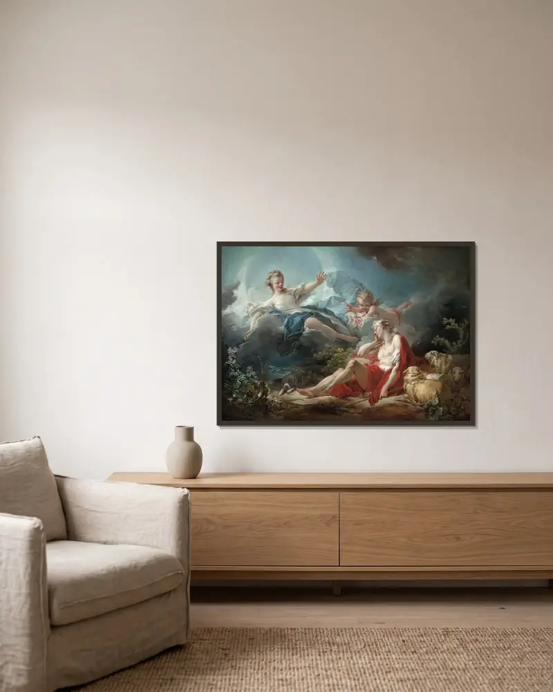 Diana and Endymion av Jean-Honoré Fragonard inramad på en vägg