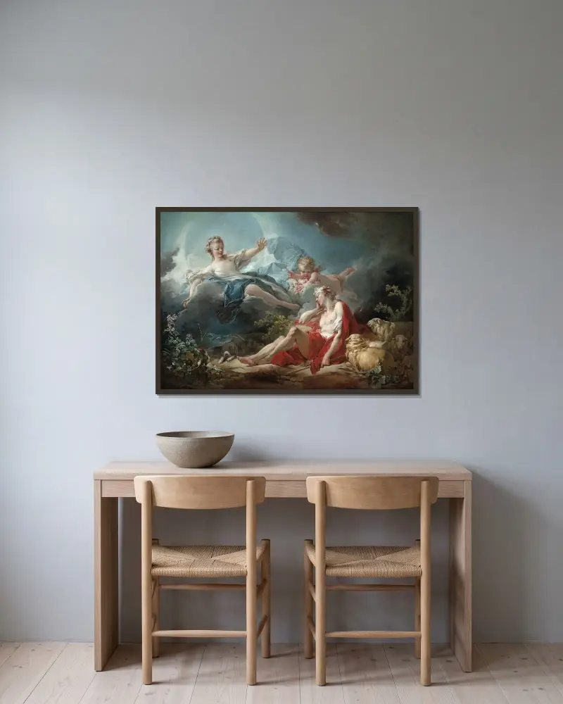 Diana and Endymion av Jean-Honoré Fragonard inramad på en vägg