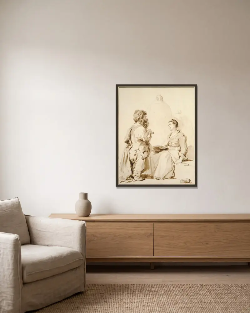 Ein Zwerg und eine junge Frau im Gespräch av Jean-Honoré Fragonard inramad på en vägg