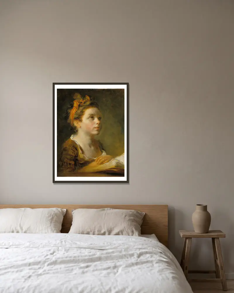 Girl reading a book av Jean-Honoré Fragonard inramad på en vägg