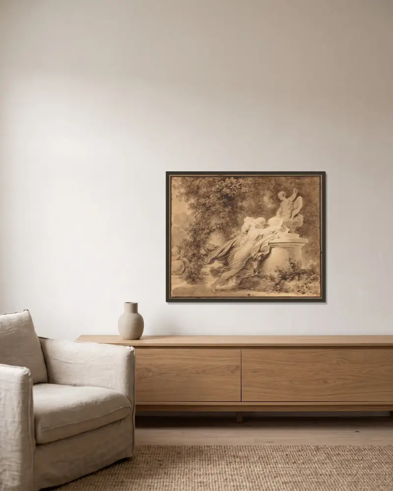 Vzývání lásky, Jean-Honoré Fragonard v rámu na stěně