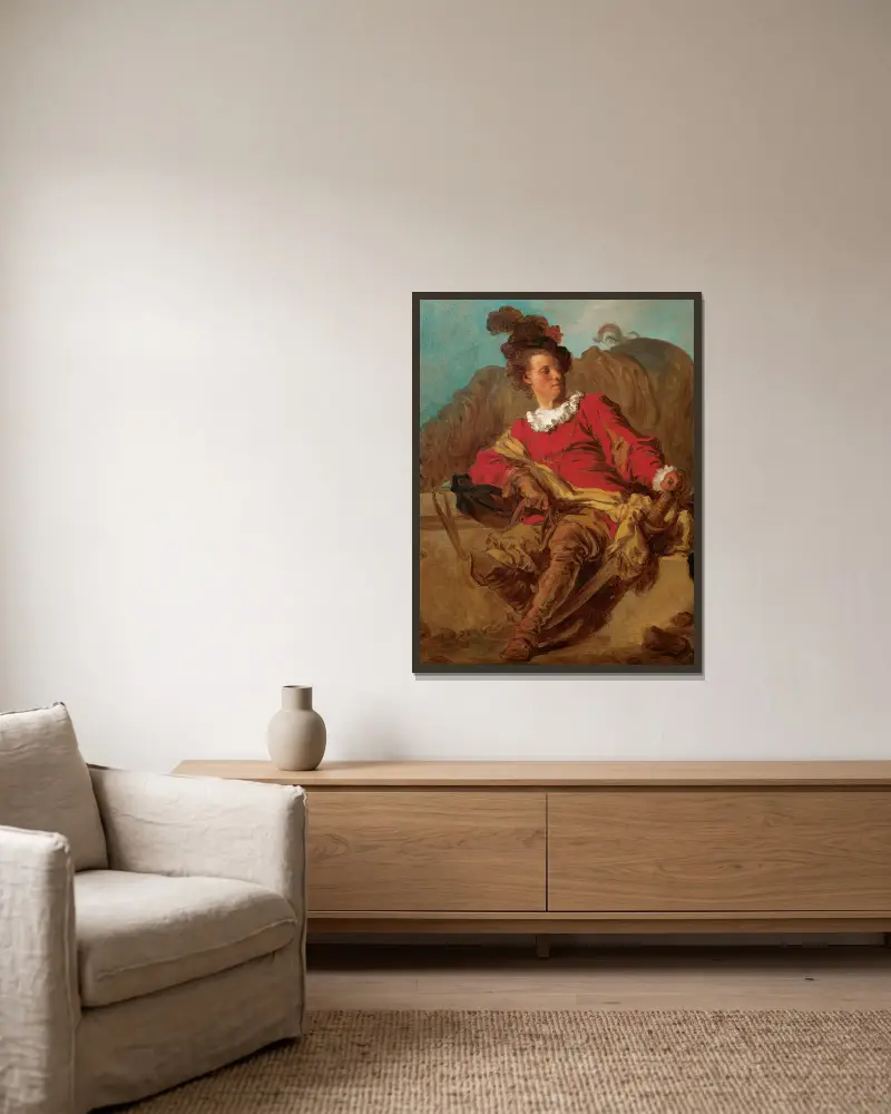 Jean-Claude Richard, abboten av Saint-Non, klädd 'à l'espagnole' av Jean-Honoré Fragonard inramad på en vägg