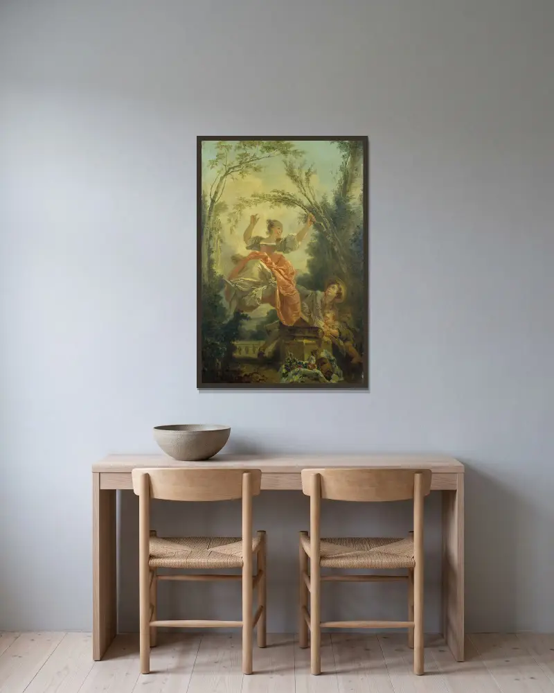 Die Wippe von Jean-Honoré Fragonard gerahmt an einer Wand