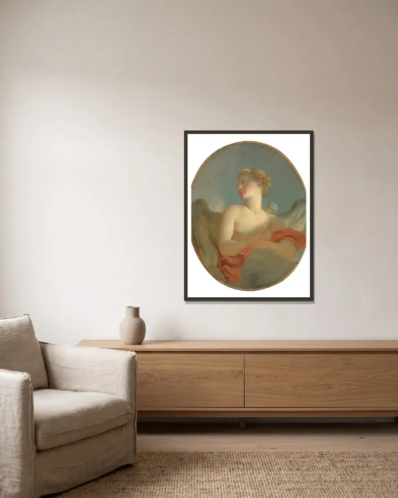 ‘L’Amour’; said to be a Portrait of Marie Catherine Colombe (1751-1830) as Cupid av Jean-Honoré Fragonard inramad på en vägg