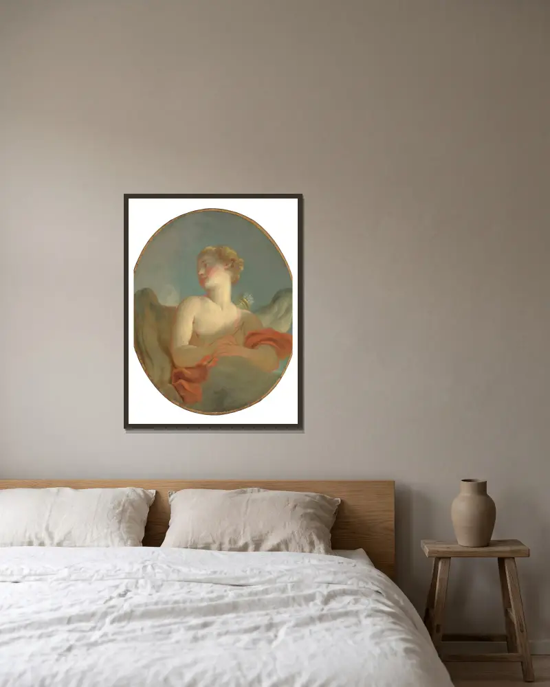 ‘L’Amour’; said to be a Portrait of Marie Catherine Colombe (1751-1830) as Cupid av Jean-Honoré Fragonard inramad på en vägg