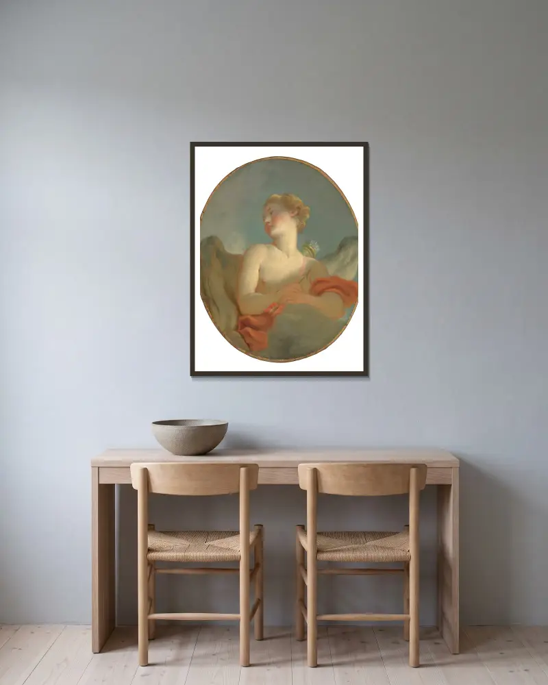 ‘L’Amour’; said to be a Portrait of Marie Catherine Colombe (1751-1830) as Cupid av Jean-Honoré Fragonard inramad på en vägg