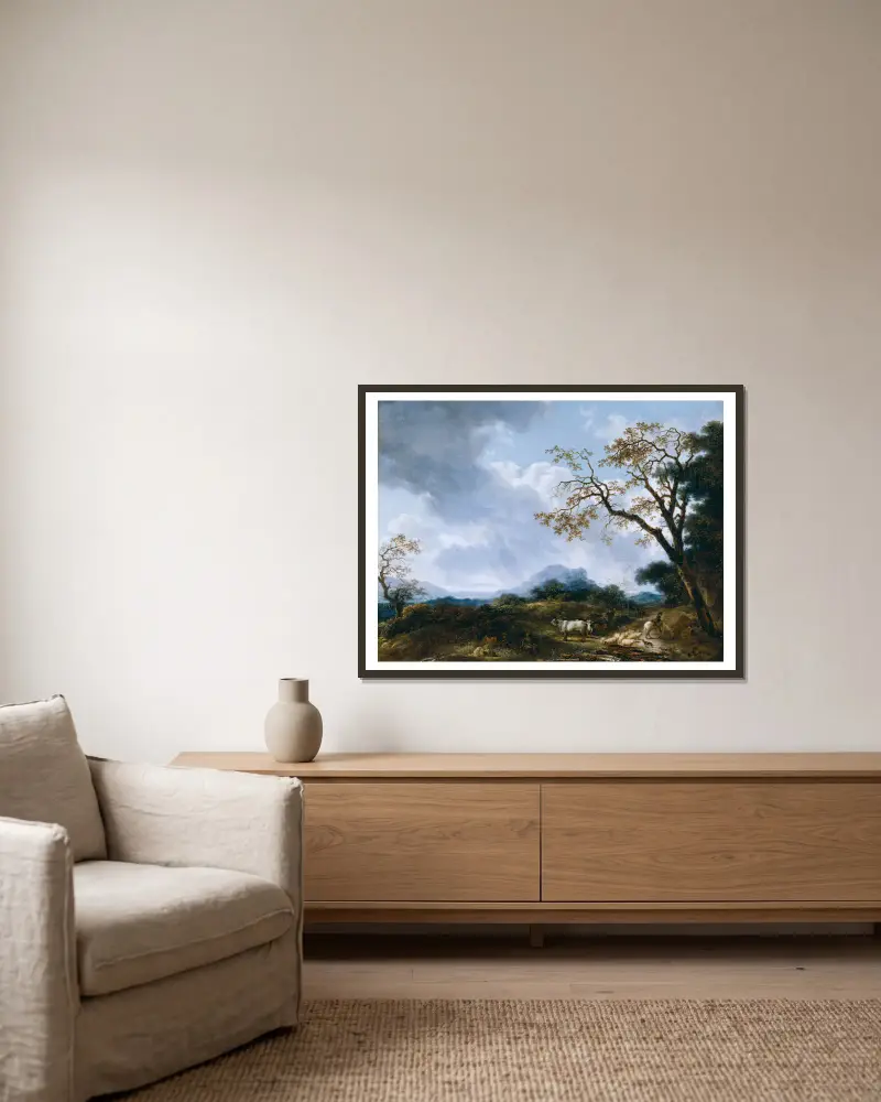 Landschaft mit vorüberziehendem Regenschauer von Jean-Honoré Fragonard gerahmt an einer Wand