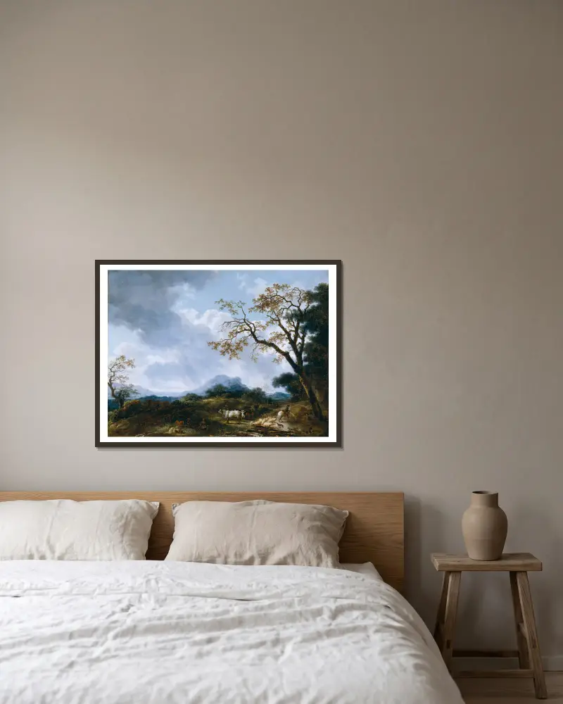Landschaft mit vorüberziehendem Regenschauer von Jean-Honoré Fragonard gerahmt an einer Wand