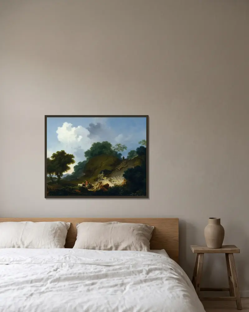 Landscape with Shepherds and Flock of Sheep av Jean-Honoré Fragonard inramad på en vägg