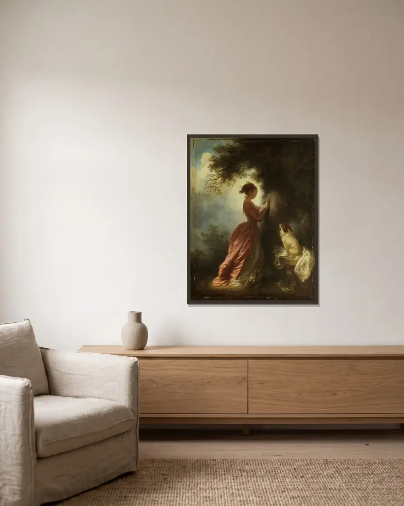 Die Zahl der Liebe (Die Erinnerung) von Jean-Honoré Fragonard gerahmt an einer Wand