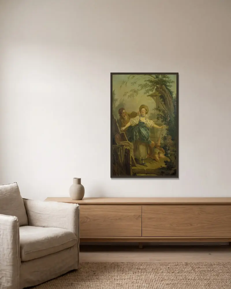 Le colin-maillard av Jean-Honoré Fragonard inramad på en vägg