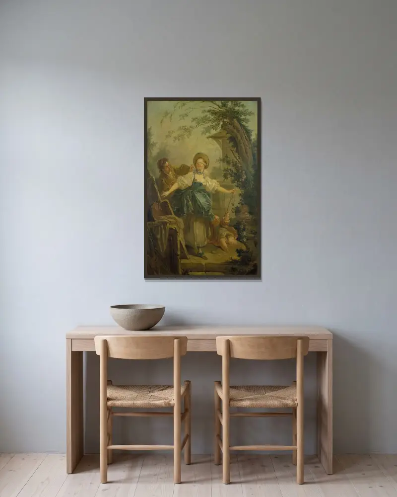 Le colin-maillard av Jean-Honoré Fragonard inramad på en vägg