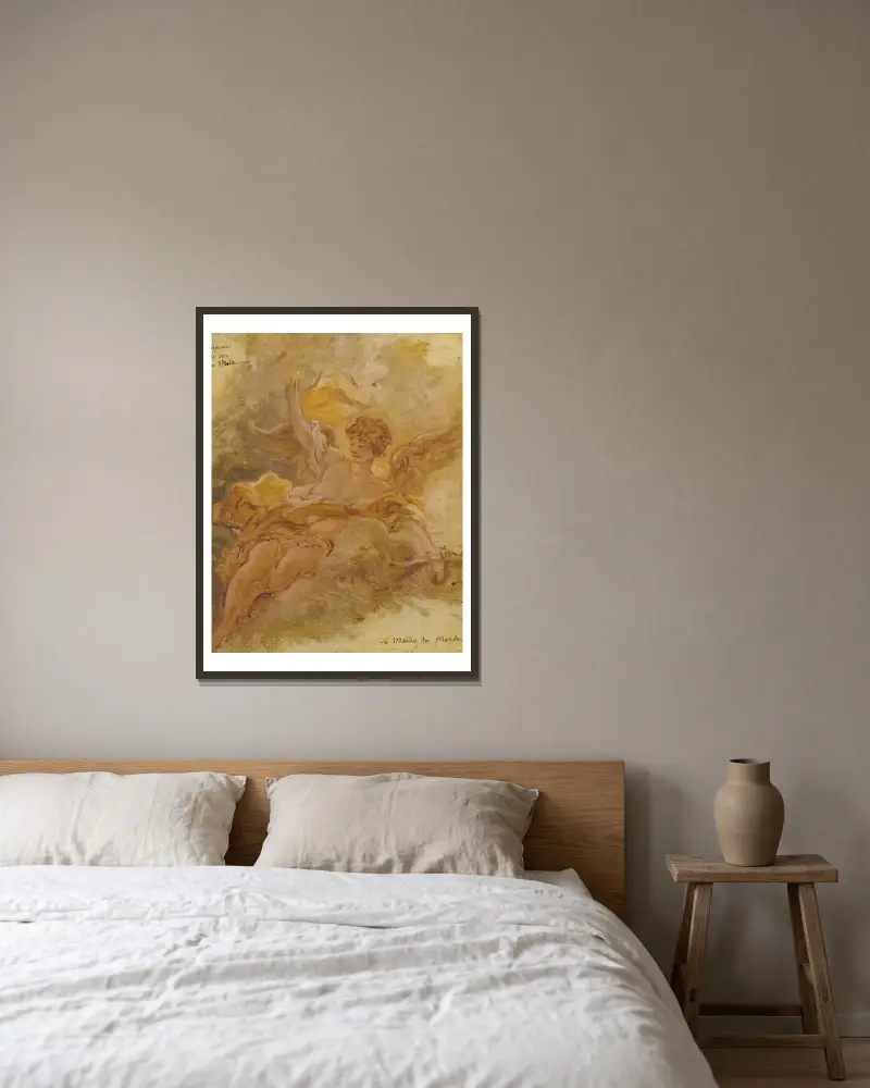 Le Maître du Monde av Jean-Honoré Fragonard inramad på en vägg