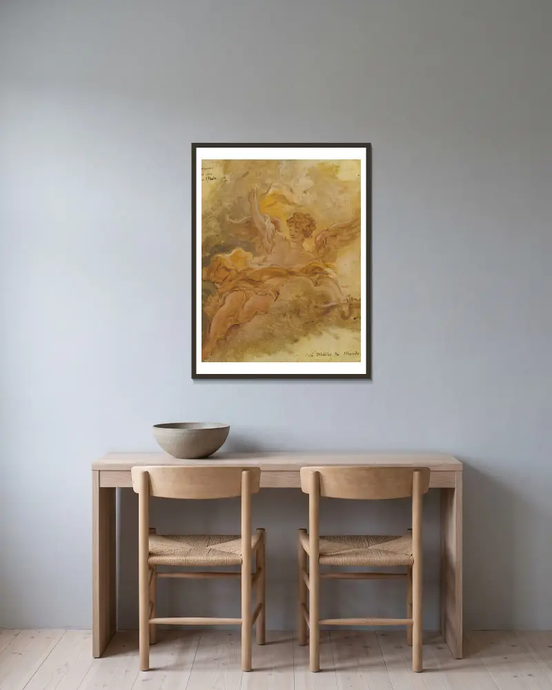 Le Maître du Monde av Jean-Honoré Fragonard inramad på en vägg