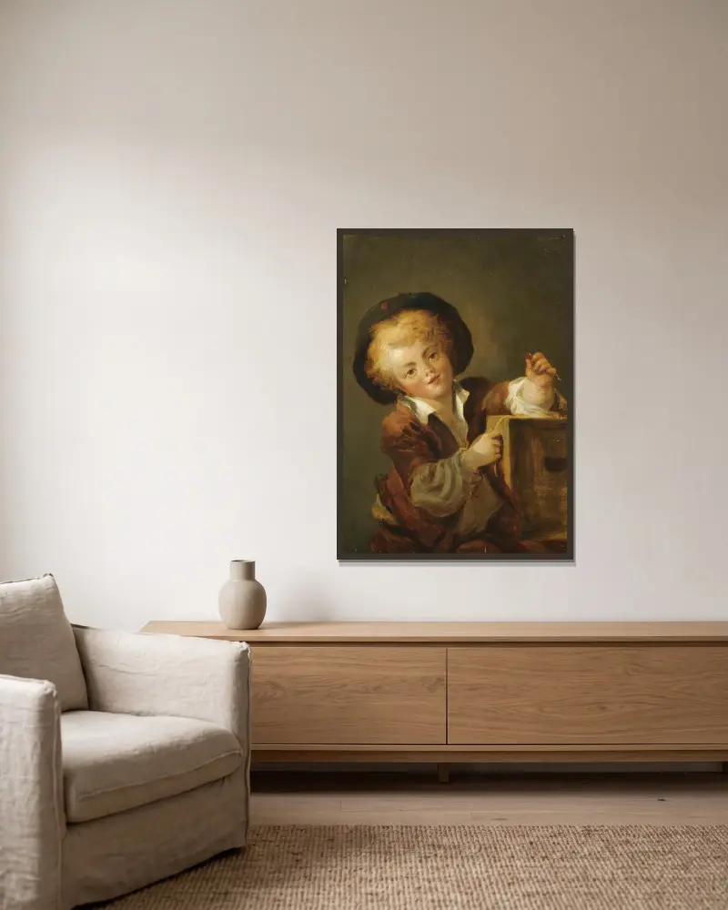 Le Petit Garçon à la Curiosité – A Little Boy With A Curiosity av Jean-Honoré Fragonard inramad på en vägg