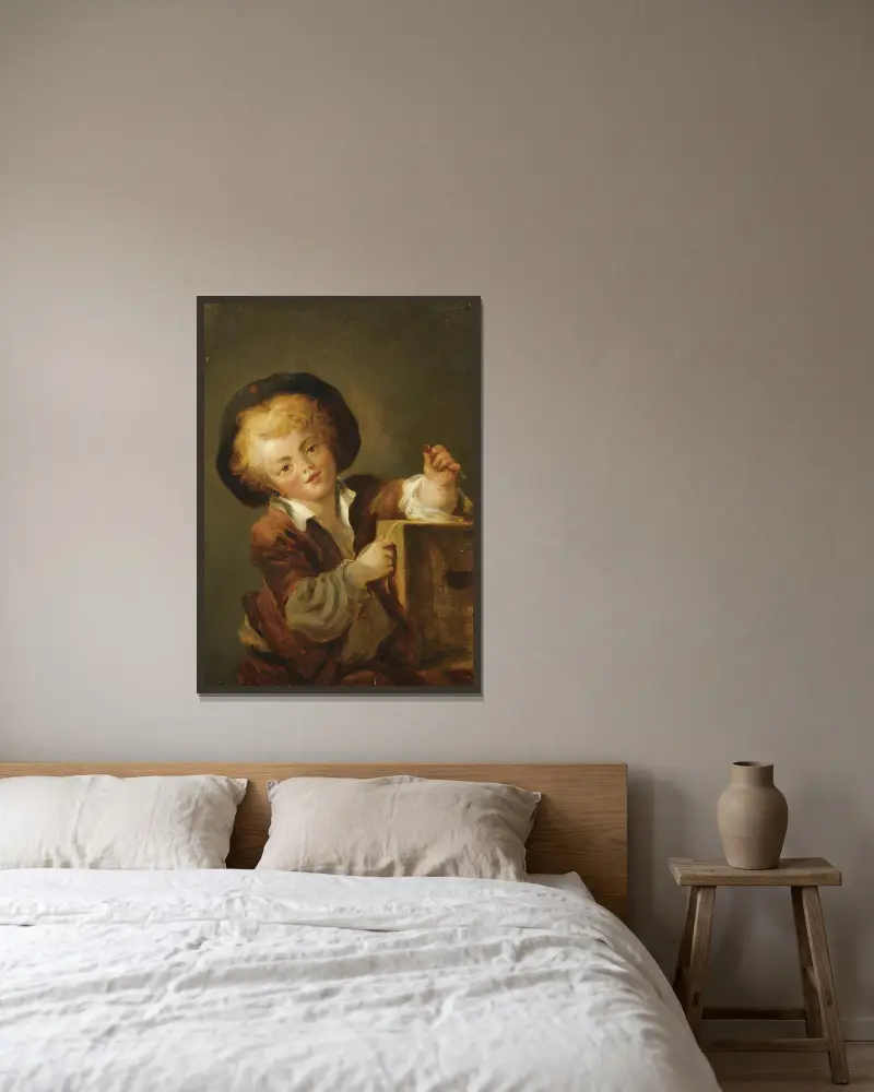 Le Petit Garçon à la Curiosité – A Little Boy With A Curiosity av Jean-Honoré Fragonard inramad på en vägg