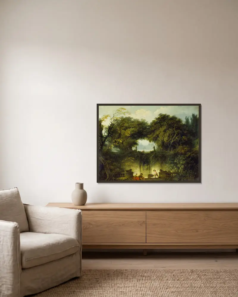 Der kleine Park von Jean-Honoré Fragonard gerahmt an einer Wand