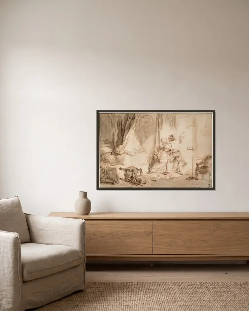 Závora – Nr. 1, Jean-Honoré Fragonard v rámu na stěně