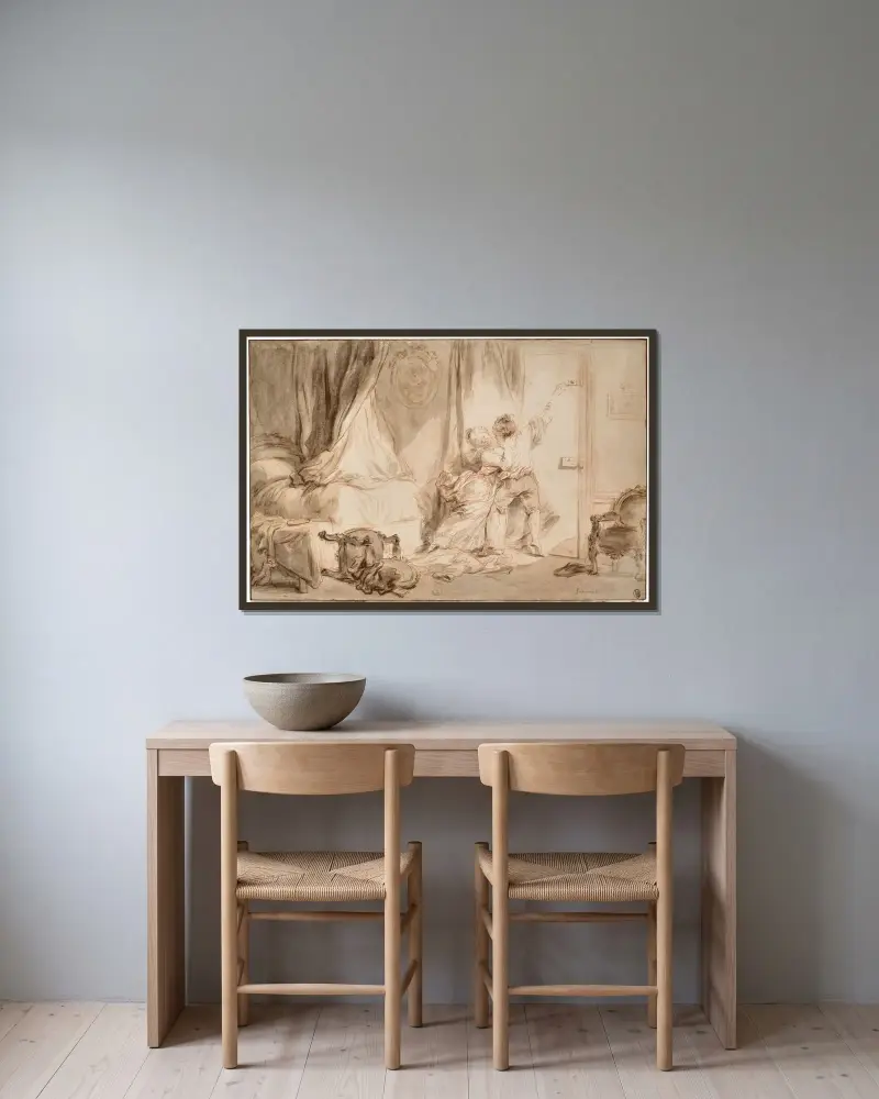 Závora – Nr. 1, Jean-Honoré Fragonard v rámu na stěně