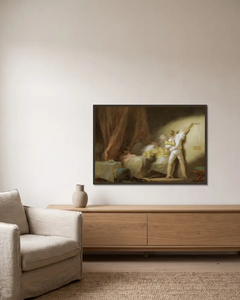 Der Riegel, 1770 von Jean-Honoré Fragonard gerahmt an einer Wand
