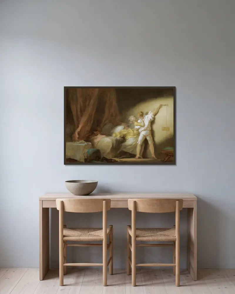 Der Riegel, 1770 von Jean-Honoré Fragonard gerahmt an einer Wand